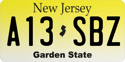 NJ license plate A13SBZ