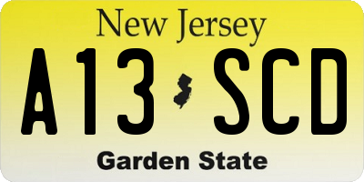 NJ license plate A13SCD