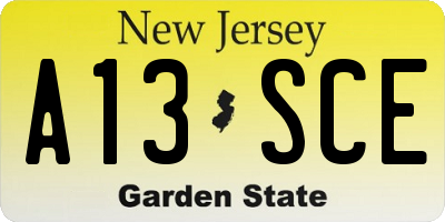 NJ license plate A13SCE