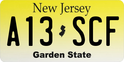 NJ license plate A13SCF
