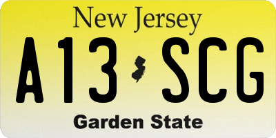 NJ license plate A13SCG