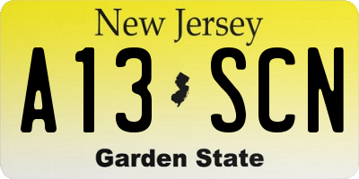 NJ license plate A13SCN