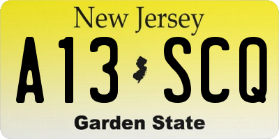 NJ license plate A13SCQ