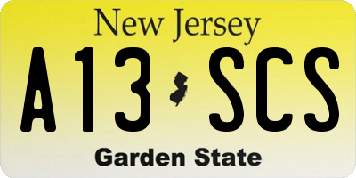 NJ license plate A13SCS