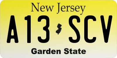 NJ license plate A13SCV