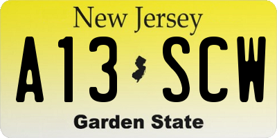 NJ license plate A13SCW