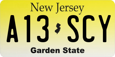 NJ license plate A13SCY