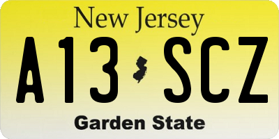 NJ license plate A13SCZ
