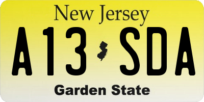NJ license plate A13SDA