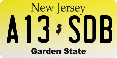 NJ license plate A13SDB