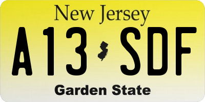 NJ license plate A13SDF