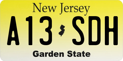 NJ license plate A13SDH