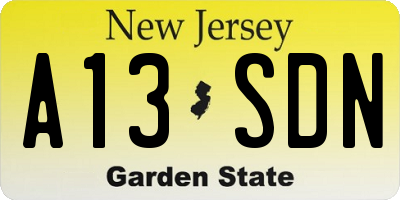 NJ license plate A13SDN