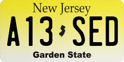 NJ license plate A13SED