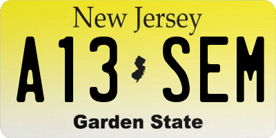 NJ license plate A13SEM