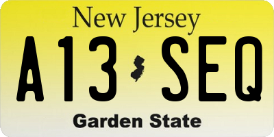 NJ license plate A13SEQ