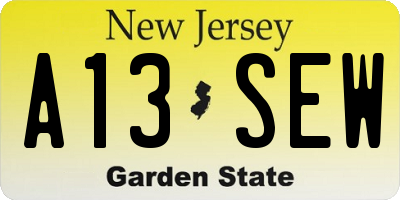 NJ license plate A13SEW