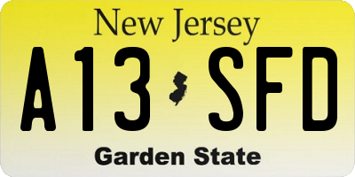 NJ license plate A13SFD