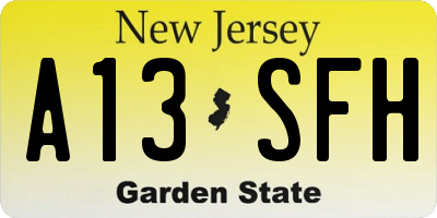 NJ license plate A13SFH