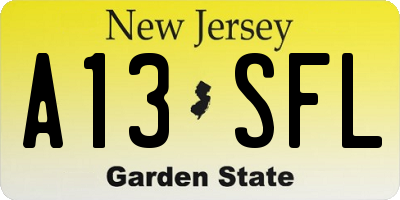 NJ license plate A13SFL