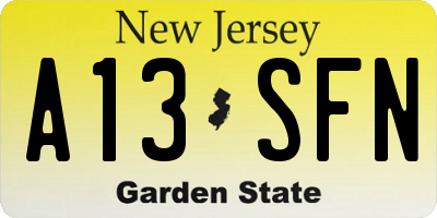 NJ license plate A13SFN