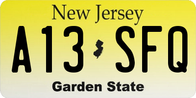 NJ license plate A13SFQ