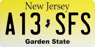 NJ license plate A13SFS