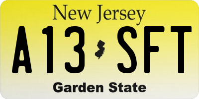 NJ license plate A13SFT