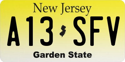 NJ license plate A13SFV
