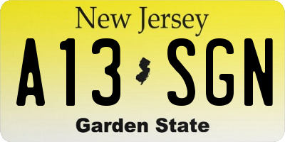 NJ license plate A13SGN