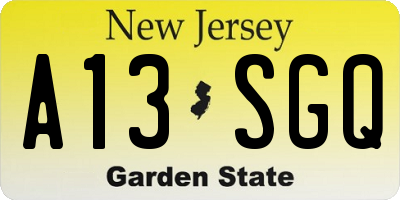 NJ license plate A13SGQ