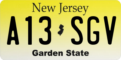 NJ license plate A13SGV