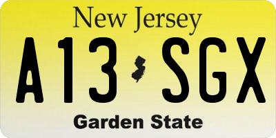 NJ license plate A13SGX