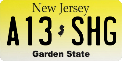 NJ license plate A13SHG