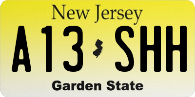 NJ license plate A13SHH