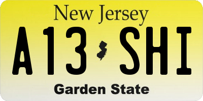 NJ license plate A13SHI