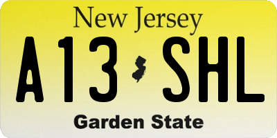 NJ license plate A13SHL