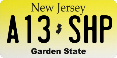 NJ license plate A13SHP