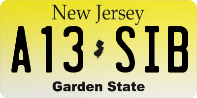 NJ license plate A13SIB