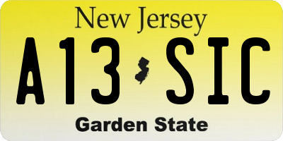 NJ license plate A13SIC