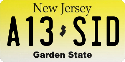 NJ license plate A13SID