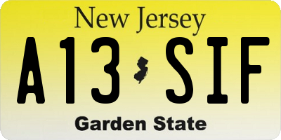 NJ license plate A13SIF