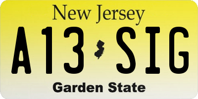 NJ license plate A13SIG