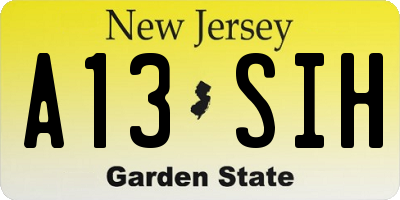NJ license plate A13SIH