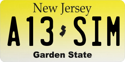 NJ license plate A13SIM