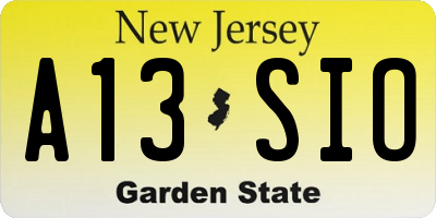 NJ license plate A13SIO