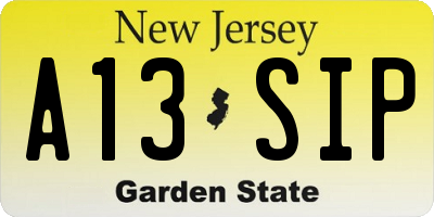 NJ license plate A13SIP