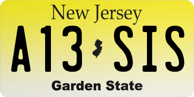 NJ license plate A13SIS