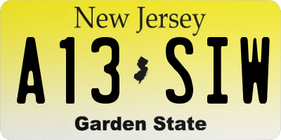 NJ license plate A13SIW