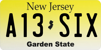 NJ license plate A13SIX
